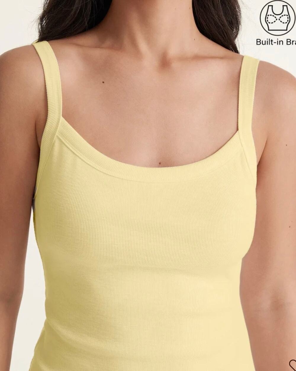 NWT OGL Move Butter Yellow Built-in Bra Square Neck Tank Top Women Size Small